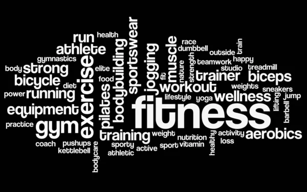 Fitness Woord Wolk Training Typografie Achtergrond — Stockfoto