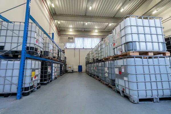 Zagreb Croatia December 2016 Warehouse Chemicals Ibc Containers Ibc Used — Stok fotoğraf