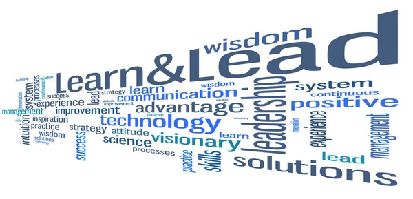 Learn and lead word cloud. Leadership typography background.