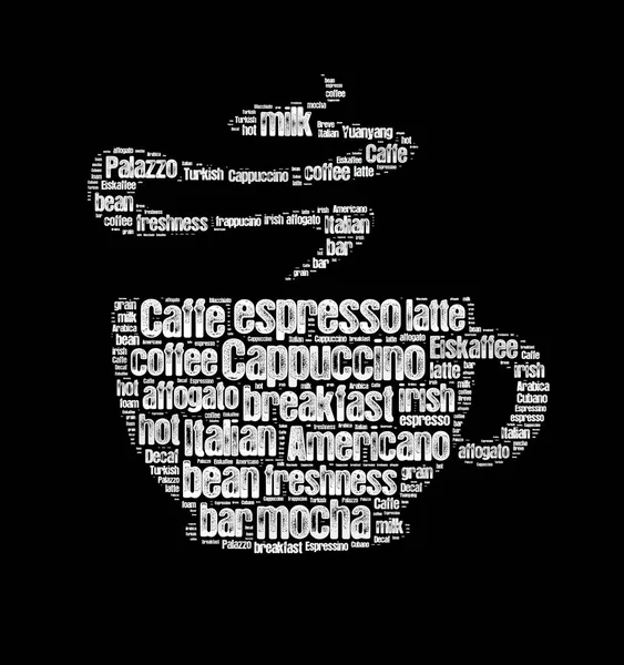 Coffee Word Cloud Ord Med Anknytning Till Kaffe Form Kaffe — Stockfoto