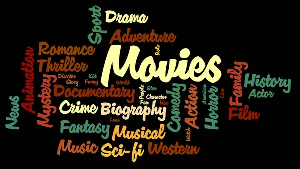 Films Word Cloud Films Typografie Achtergrond — Stockfoto