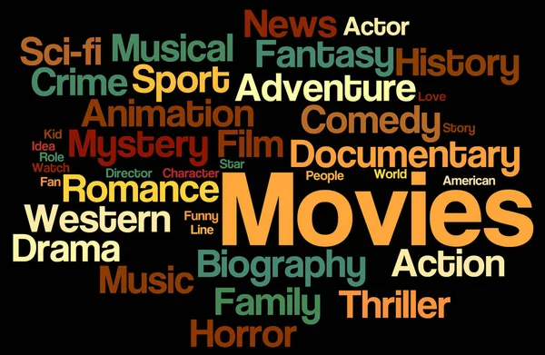 Filmler kelime bulut. Film tipografi arka planı. 