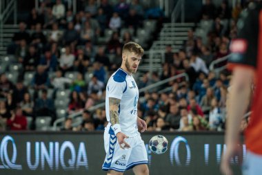 ZAGREB, CROATIA - FEBRUARY 25, 2016: EHF Champions League PPD Zagreb VS IFK Kristianstad. Domagoj PAVLOVIC (94) with the ball