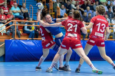 ZAGREB, CROATIA - MAY 7, 2017: Finals of EHF Challenge Cup Lokomotiva vs. Hoors. POSAVEC Stela (8) in action