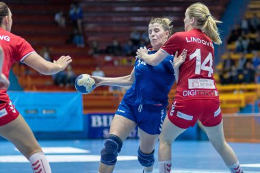 ZAGREB, CROATIA - MAY 7, 2017: Finals of EHF Challenge Cup Lokomotiva vs. Hoors. KALAUS Larissa (14) in action