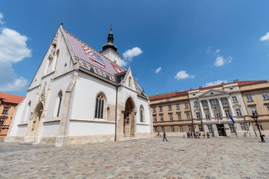 ZAGREB, CROATIA - MAY 26, 2016: St' Mark's square and the Church of St. Mark, Zagreb, Croatia