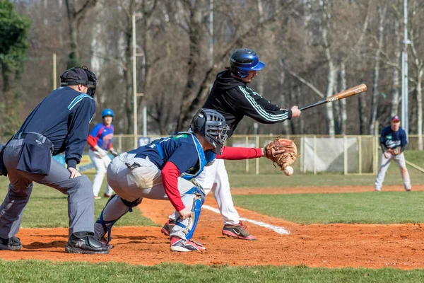 Zagreb Croazia Marzo 2017 Baseball Klub Zagreb Olimpija Karlovac Batter — Foto Stock