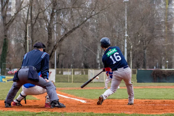 Zagreb Croacia Marzo 2017 Béisbol Klub Zagreb Olimpija Karlovac Bateador —  Fotos de Stock