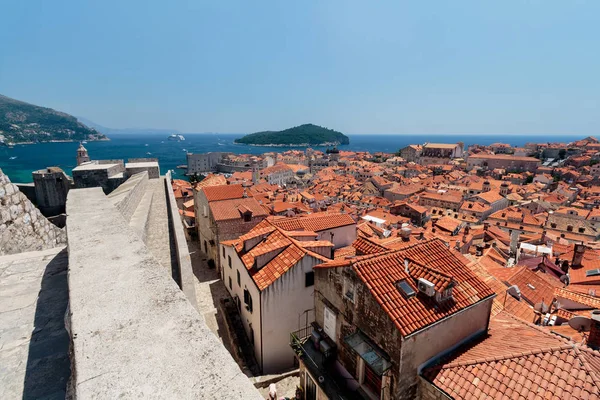 Zomer Scène Van Oude Stad Van Dubrovnik Gezien Vanaf Muur — Stockfoto