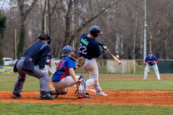 Zagreb Croazia Marzo 2017 Baseball Klub Zagreb Olimpija Karlovac Batter — Foto Stock