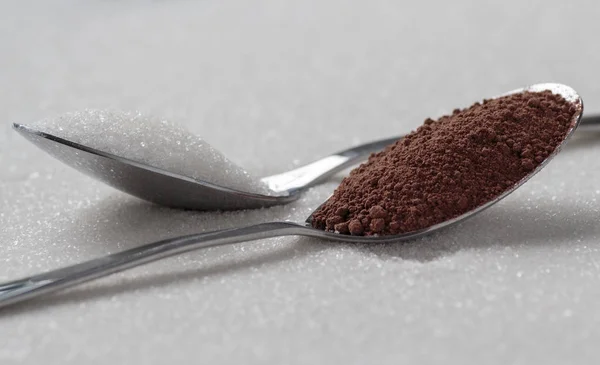 Kaşıklarda Şeker Kakao — Stok fotoğraf