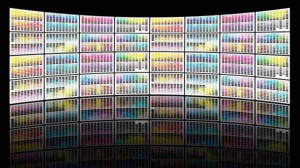 Koncepcja Ścian Wideo Wykonana Wielu Różnych Kolorowych Wykresów Reprezentujących Lcd — Zdjęcie stockowe