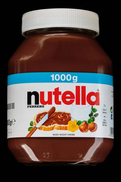 Zagreb Kroatië Februari 2017 Nutella Pot Zwarte Achtergrond Nutella Een — Stockfoto