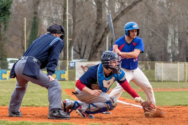 Záhřeb Chorvatsko Března 2017 Baseball Klub Záhřeb Olimpija Karlovac Ball — Stock fotografie