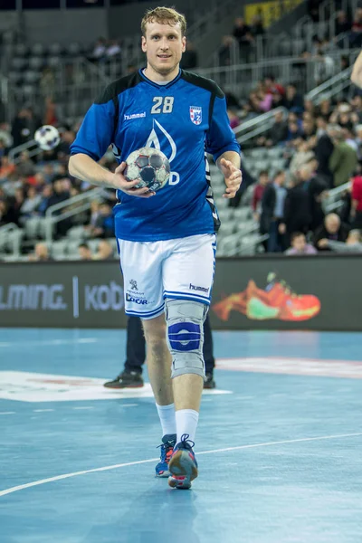 Zagreb, Hırvatistan - 09 Mart 2017: Ehf Şampiyonlar Ligi PD Zagreb 'e karşı Rk Celje Pivovarna Lasko. Miklavciç David (28) elinde topla
