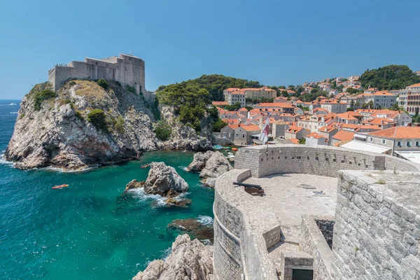 Nyári Jelenet Szent Lőrinc Erőd Lovrijenac Dubrovnik Óváros Látható Falon — Stock Fotó