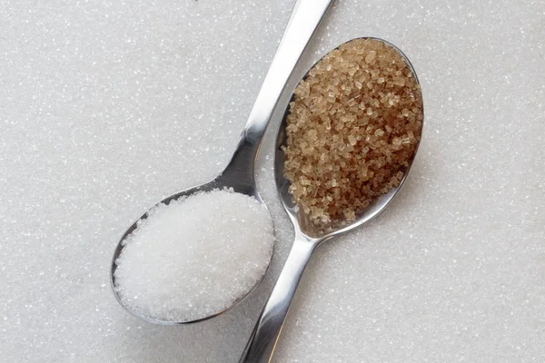 Açúcar Branco Mascavo Colheres — Fotografia de Stock