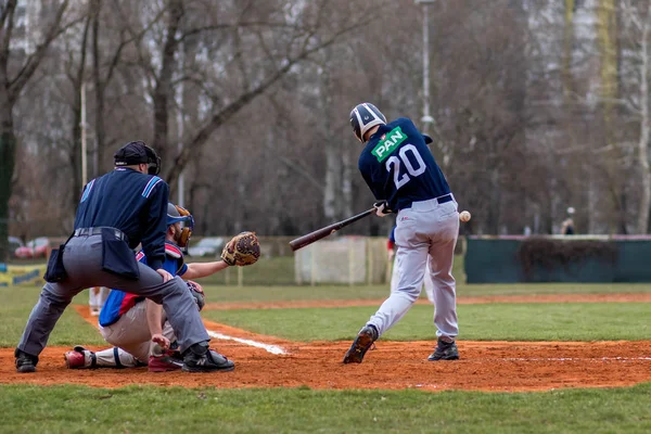 Zagreb Croacia Marzo 2017 Béisbol Klub Zagreb Olimpija Karlovac Bateador —  Fotos de Stock