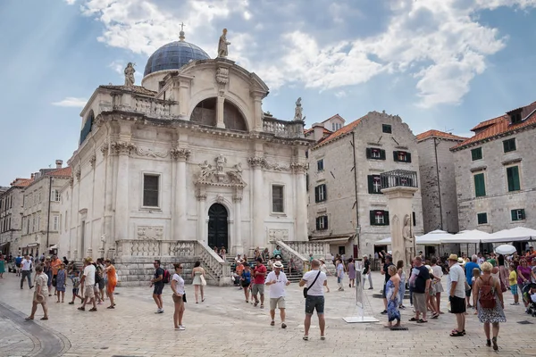 Dubrovnik Kroatië Augustus 2015 Blaise Church Crkva Vlaha Orlando Column — Stockfoto