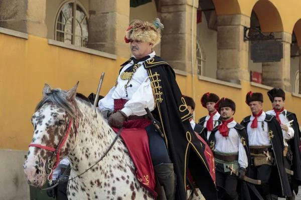 Zagreb Croácia Agosto 2015 Regimento Cavalaria Regimento Cravat Uma Cerimônia — Fotografia de Stock