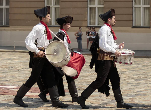 Zagreb Croácia Agosto 2015 Lineup Drum Regiment Uma Cerimônia Celebrando — Fotografia de Stock