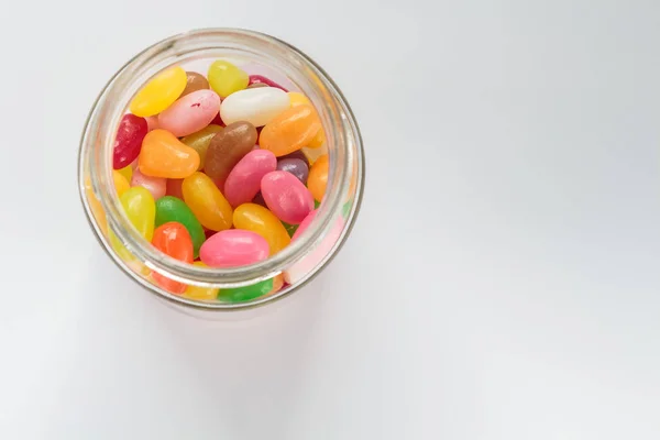 Jelly Beans Glasburk Vit Bakgrund — Stockfoto