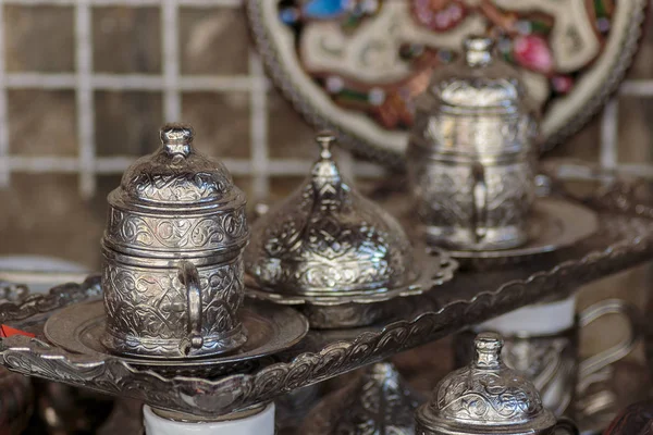 Silver Set Turkish Coffee — Stock Photo, Image