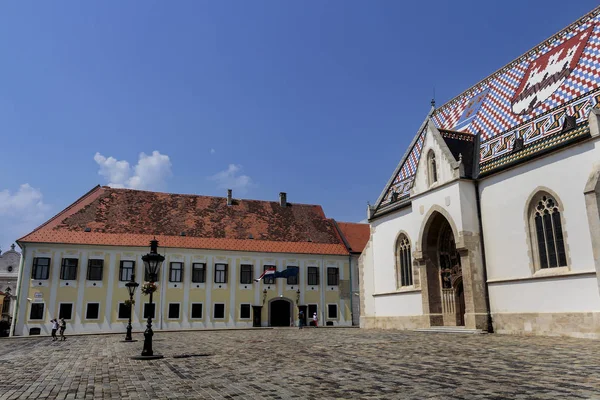 Загреб Кроатия Августа 2015 Года Церковь Святого Марка Дворец Хорватского — стоковое фото