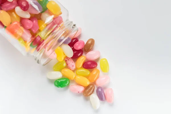 Jelly Beans Glasburk Vit Bakgrund — Stockfoto