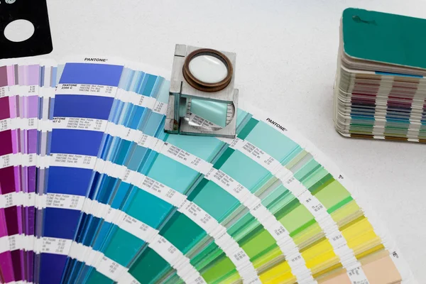 SAMOBOR, CROATIA - JANUARY 09, 2015: Latest Pantone plus series catalog in printing house, pantone is way of mixing colors to specific shad