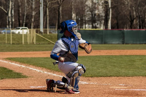 Zágráb Horvátország Március 2015 Baseball Mérkőzés Baseball Club Zágráb Kék — Stock Fotó