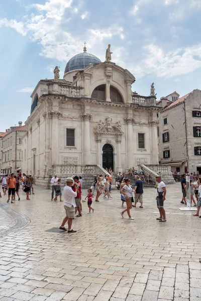 Dubrovnik Kroatië Augustus 2015 Blaise Church Crkva Vlaha Orlando Column — Stockfoto
