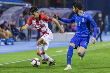 Zagreb, Hırvatistan - 21 Mart 2019: Uefa Euro 2020 Ön eleme turu. Hırvatistan Azerbaycan 'a karşı. Eylemde Josip Brekalo (2)