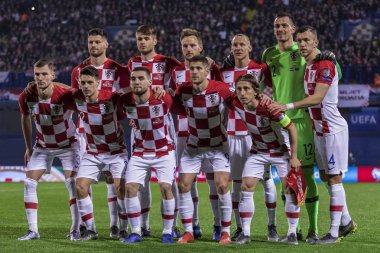 Zagreb, Hırvatistan-21 Mart 2019: UEFA Euro 2020 eleme turu. Hırvatistan vs Azerbaycan. Hırvatistan takım dizisi