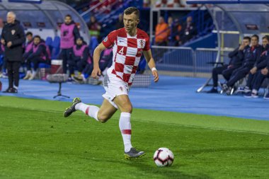 Zagreb, Hırvatistan - 21 Mart 2019: Uefa Euro 2020 Ön eleme turu. Hırvatistan Azerbaycan 'a karşı. İvan Perisiç (4))