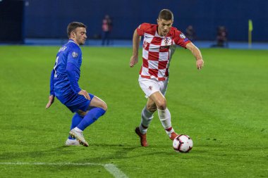 Zagreb, Hırvatistan - 21 Mart 2019: Uefa Euro 2020 Ön eleme turu. Hırvatistan Azerbaycan 'a karşı. Andrej Kramariç (9))