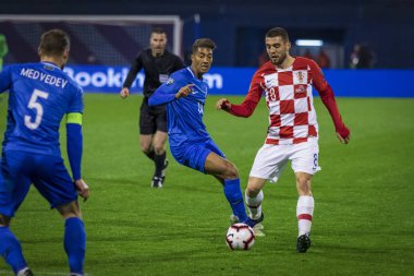 Zagreb, Hırvatistan-21 Mart 2019: UEFA Euro 2020 eleme turu. Hırvatistan vs Azerbaycan. Eylem Mateo Kovacic (8)