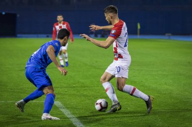 Zagreb, Hırvatistan - 21 Mart 2019: Uefa Euro 2020 Ön eleme turu. Hırvatistan Azerbaycan 'a karşı. Bruno Petkoviç (20))