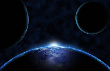 Güneş parlaklık ile deap uzay hayal gezegenler