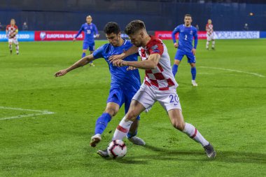 Zagreb, Hırvatistan - 21 Mart 2019: Uefa Euro 2020 Ön eleme turu. Hırvatistan Azerbaycan 'a karşı. Bruno Petkoviç (20))