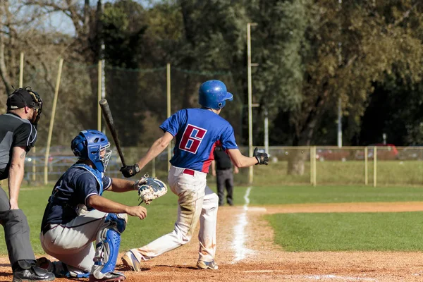 Zagreb Kroatien Oktober 2014 Baseballspiel Baseballclub Zagreb Blauen Trikot Und — Stockfoto