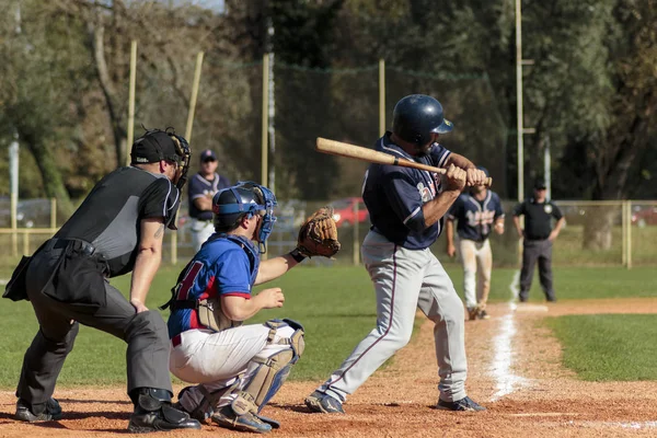 Zagreb Croacia Octubre 2014 Partido Béisbol Club Zagreb Jersey Azul —  Fotos de Stock