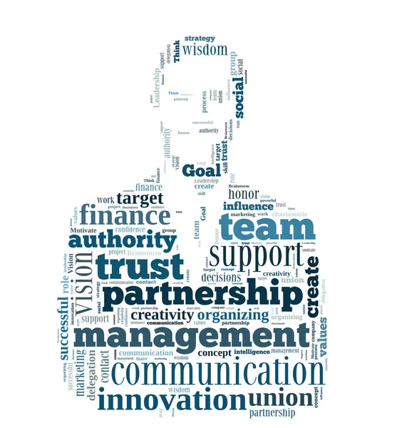 Conceptual  word cloud containing words related to leadership, business, innovation, success in shape of businessman