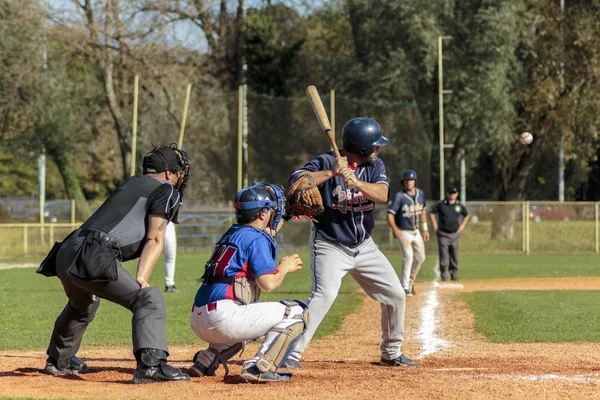 Zagrzeb Chorwacja Października 2014 Mecz Baseballa Baseball Club Zagreb Niebieskiej — Zdjęcie stockowe