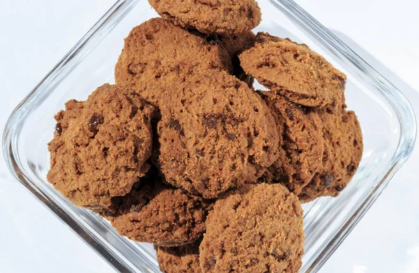 Chocolate Cookies Glass Bowl — Stock Photo, Image