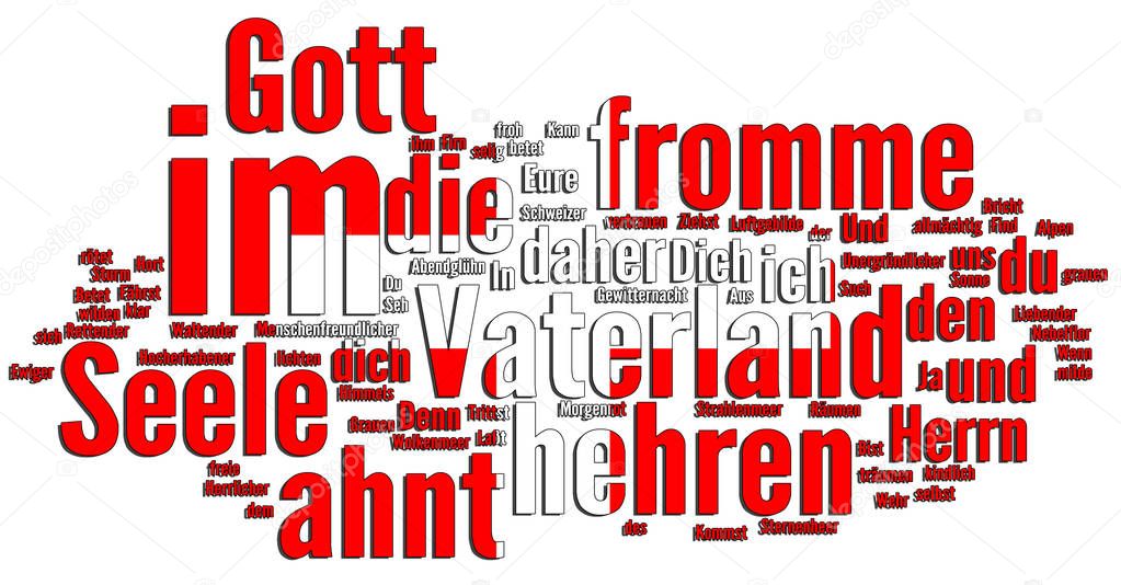 Schweizerpsalm Swiss National Anthem words cloud in German language on white background