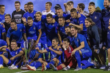 Zagreb, Hırvatistan - 13 Temmuz 2019: Hırvatistan Süper Kupası, Gnk Dinamo - Hnk Rijeka. Dinamo oyuncuları zaferi kutluyor