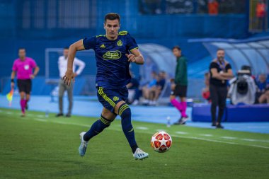 Zagreb, Hırvatistan - 30 Temmuz 2019: Uefa Şampiyonlar Ligi ikinci ön eleme turu, Gnk Dinamo vs. F.C. Saburtalo. Eylem Amer Gojak (14)