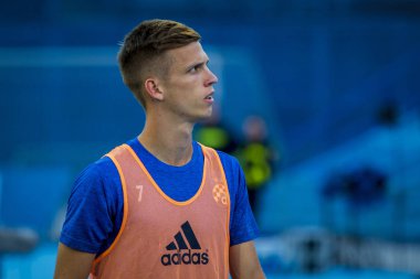 Zagreb, Hırvatistan - 30 Temmuz 2019: Uefa Şampiyonlar Ligi ikinci ön eleme turu, Gnk Dinamo vs. F.C. Saburtalo. Dani Olmo (7) playng alanında