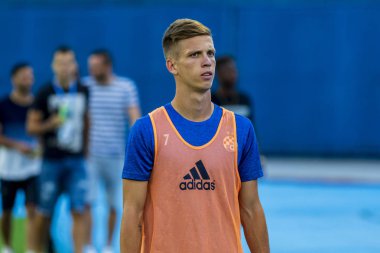 Zagreb, Hırvatistan - 30 Temmuz 2019: Uefa Şampiyonlar Ligi ikinci ön eleme turu, Gnk Dinamo vs. F.C. Saburtalo. Dani Olmo (7) playng alanında